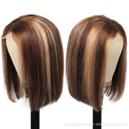 Wholesale Highlight 13x4 Short Bob Lace Wig #4/30 Brown Mixed Color Straight Raw Indian Hair Hd Lace Frontal Human Hair Bob Wigs